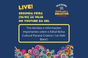 UEL promove live na segunda para tirar dúvidas sobre edital Bolsa Cultural Paraná Criativo